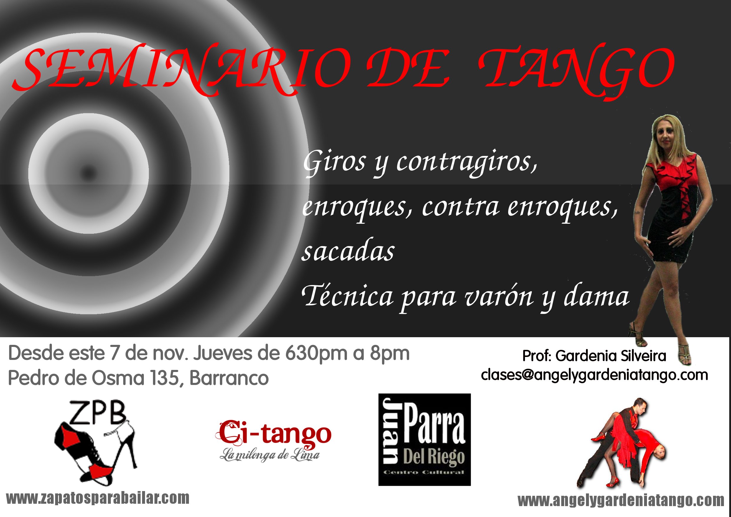 Seminario de Tango : giros, contragiros, enrosques, contra-enrosques y sacadas